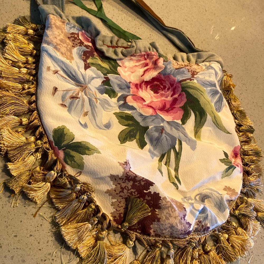 Vintage bark cloth hobo bag